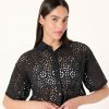 Women's LUE Lace Button Down Cropped Shirt