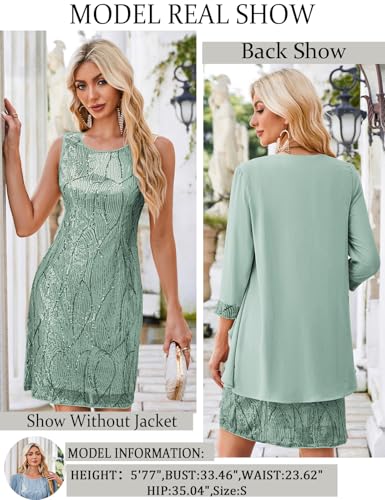 Women's Sequin Dress - Wedding Guest & Mother of The Bride Formal Dress - Two Piece Knee Length