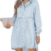 Long Sleeve Denim Dress for Women Jean Dress Button Down Casual Babydoll Denim Shirt Dress