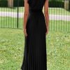 Women's Summer Maxi Dresses Elegant V Neck Ruffle Flutter Sleeves Empire Waist Pleated Flowy Wedding Guest Dress