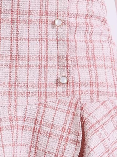 Women's Plaid Skirts Ruffle Hem Button Decor Tweed Mini Skirt