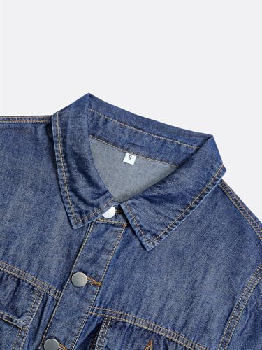 Women Denim Shirt Dress V Neck Short Sleeve Long Bottom Down A-Line Jeans Dresses with Pockets