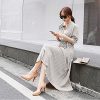Womens Pleated Long Sleeve Loose Dress Casual Maxi Dresses with Tie Waist