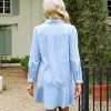 Women's Tunic Mini Shirt Dress Cotton Long Sleeve Ruffle Hem Dress Button Up Shift Chambray Dresses