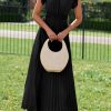 Women's Summer Maxi Dresses Elegant V Neck Ruffle Flutter Sleeves Empire Waist Pleated Flowy Wedding Guest Dress