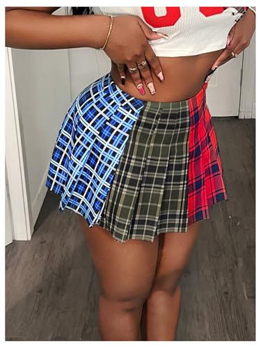 Women's Plaid Pleated Mini Skirt High Waisted A Line Y2k Skater Skirts