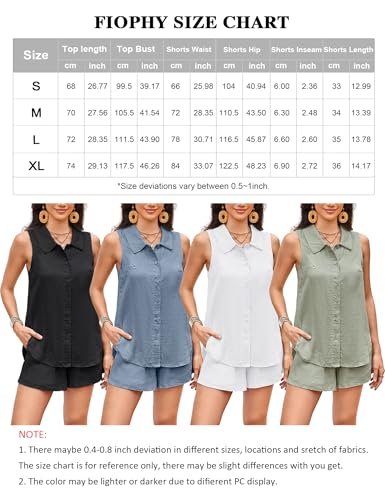 100% Linen Sets for Women 2 Piece Lounge Outfits Collared Sleeveless Button Down Shirt High Waisted Shorts Summer Set