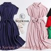 Womens Casual Midi Dresses Solid V Neck Short Sleeve Button Shirt Belted Dress with Pockets for Spring Summer 2025