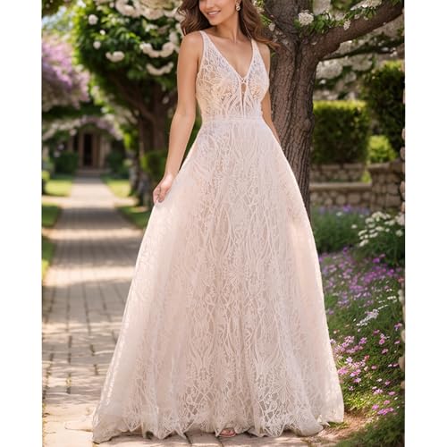Women's Lace Boho Wedding Dress for Bride with Double Shoulders 2025 Bohemian Long A-Line Beach Bridal Gowns